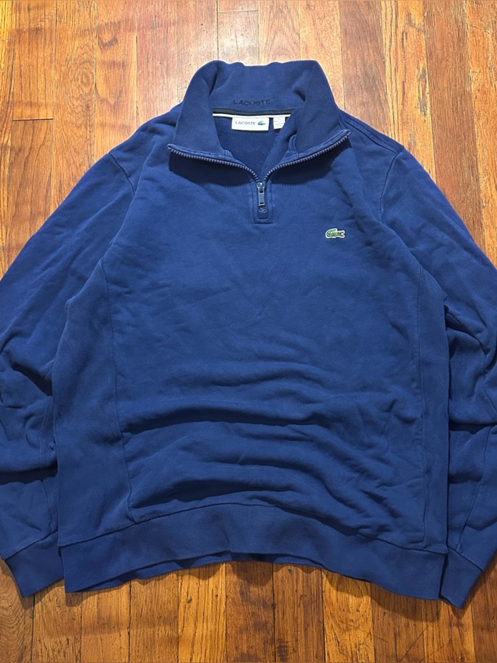 Lacoste Preppy Croc Logo Navy Blue Mock Neck 1/4 Zip Pullover Sweatshirt S
